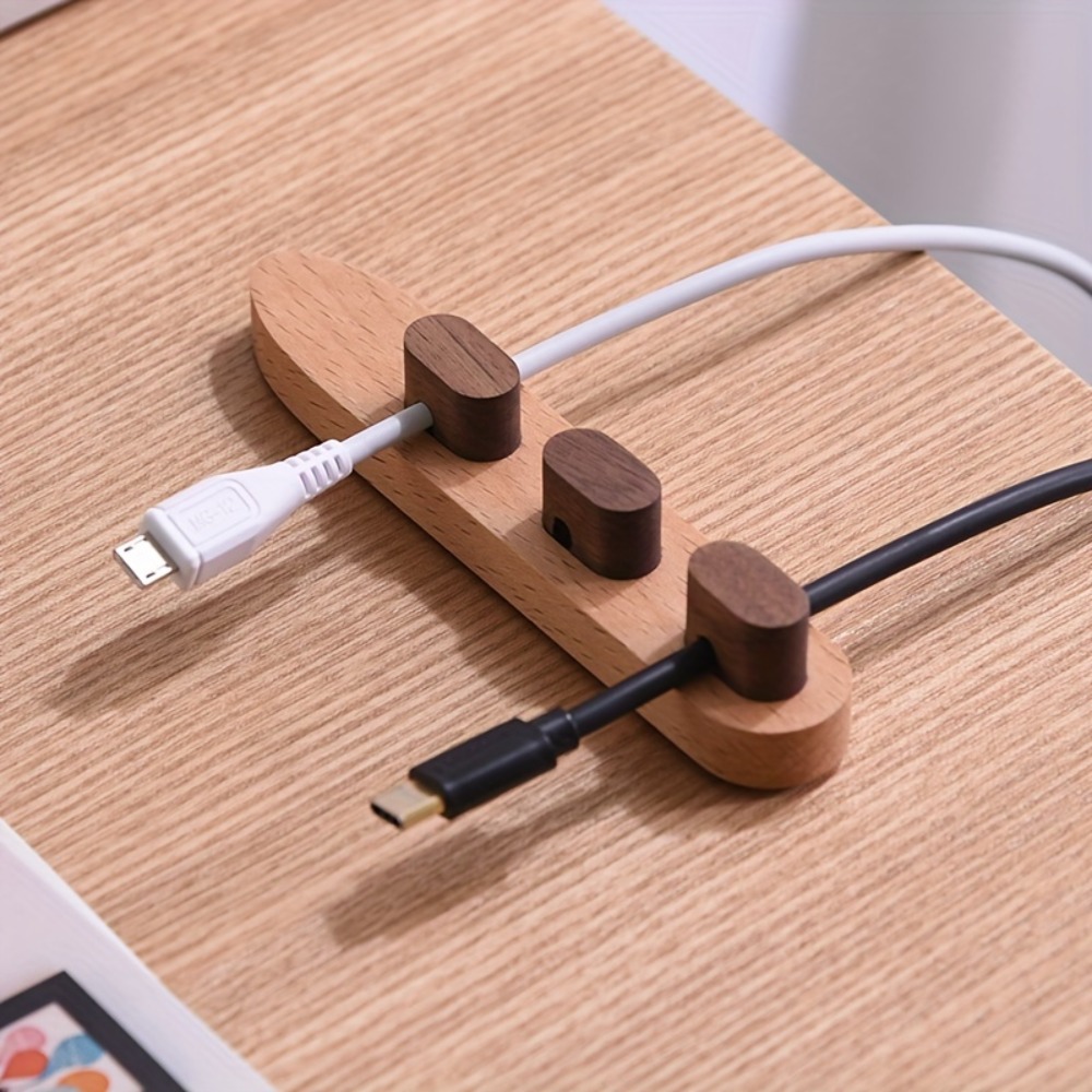 Desk Cable Clip - Hölzerner Kabelorganizer, selbstklebender Kabelhalter, bohrfreier Kabelhalter